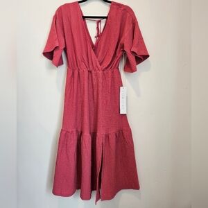 Pink Lumiere V-Neck Midi Dress